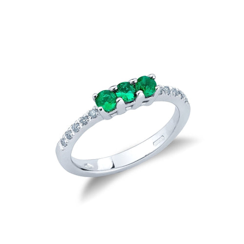 Anello Baby in oro bianco 18k con smeraldi e diamanti