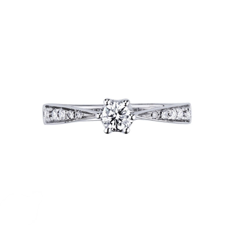 Anello Solitario Eleganza con diamanti sulla fascia in oro bianco 18kt