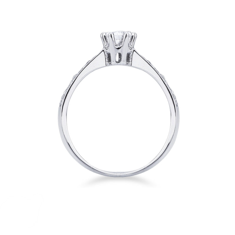 Anello Solitario Eleganza con diamanti sulla fascia in oro bianco 18kt