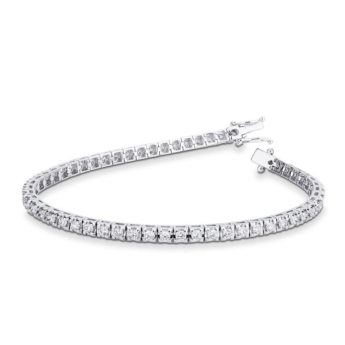 Bracciale Tennis lineare a piramide in oro Bianco 18k con diamanti 3mm