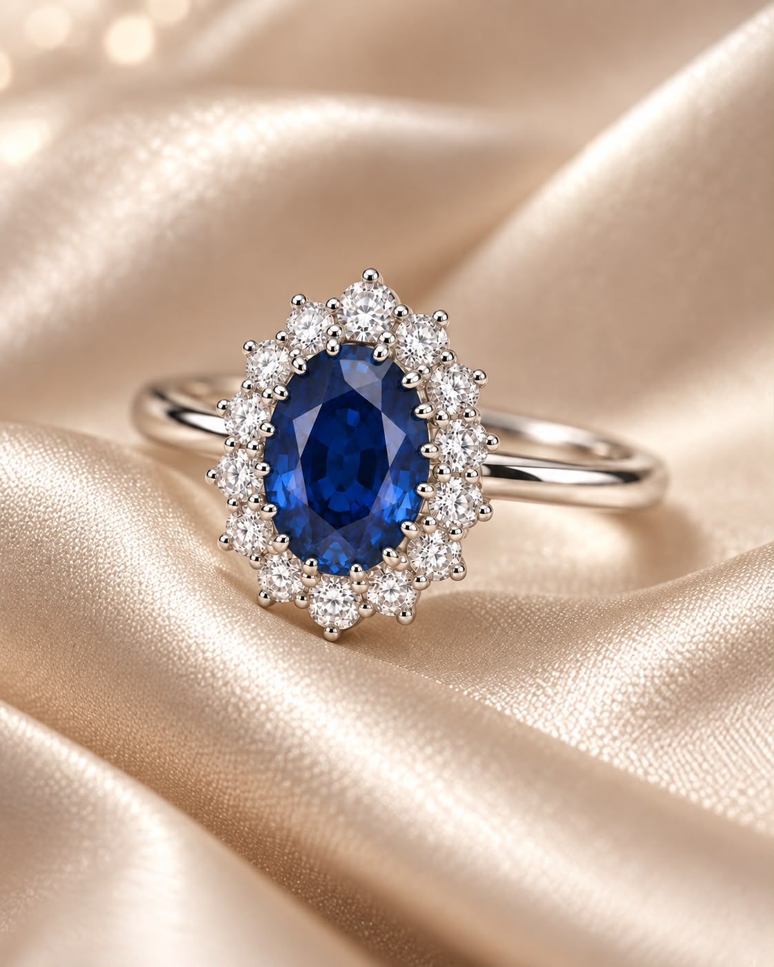Anello Kate regolabile con Swarovski Bianchi e Zaffiro Centrale Blu Notte