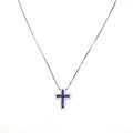 Collana veneziana Croce con Swarovski bianchi e Zaffiri blu
