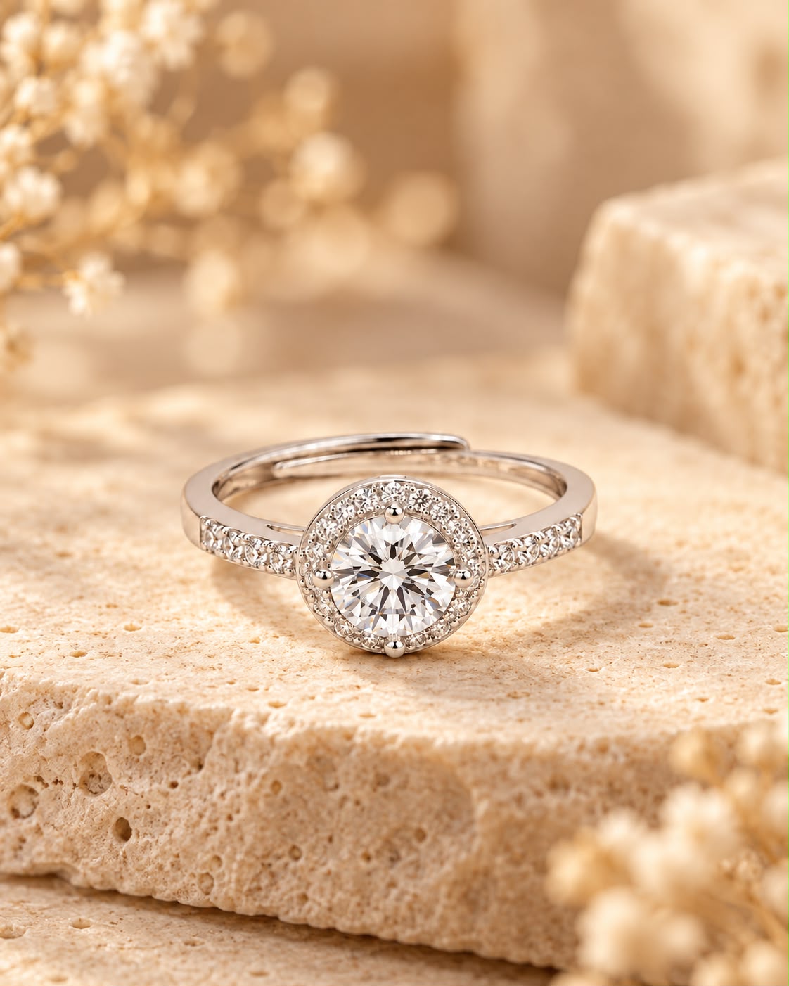 Anello Tondo ZK regolabile con Swarovski Bianchi e Diamante Centrale