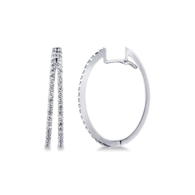 Orecchini ovali in oro bianco 18k con diamanti formati da due file